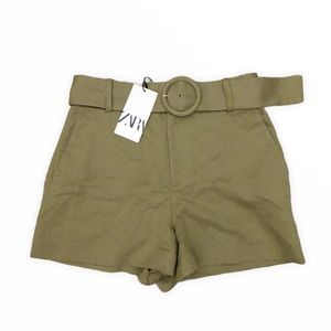 Zara Paperbag Shorts Olive Green Size Medium